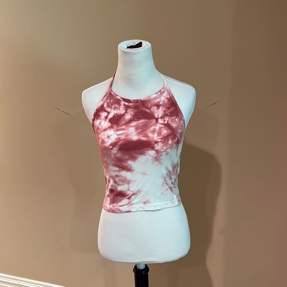 Brandy Melville pink & white tie die halter top